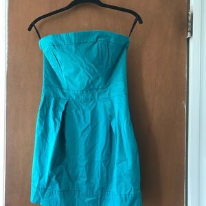 French Connection Blue Strapless Pleated Cocktail Dress